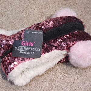 Girls' Pink Sequin Slipper Socks Size 2-5